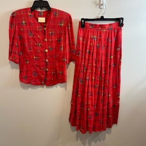 Vintage Geiger rooster skirt set farmhouse barn size 34 red